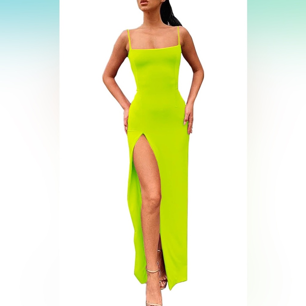 Elegant Neon Green Spaghetti Strap Dress